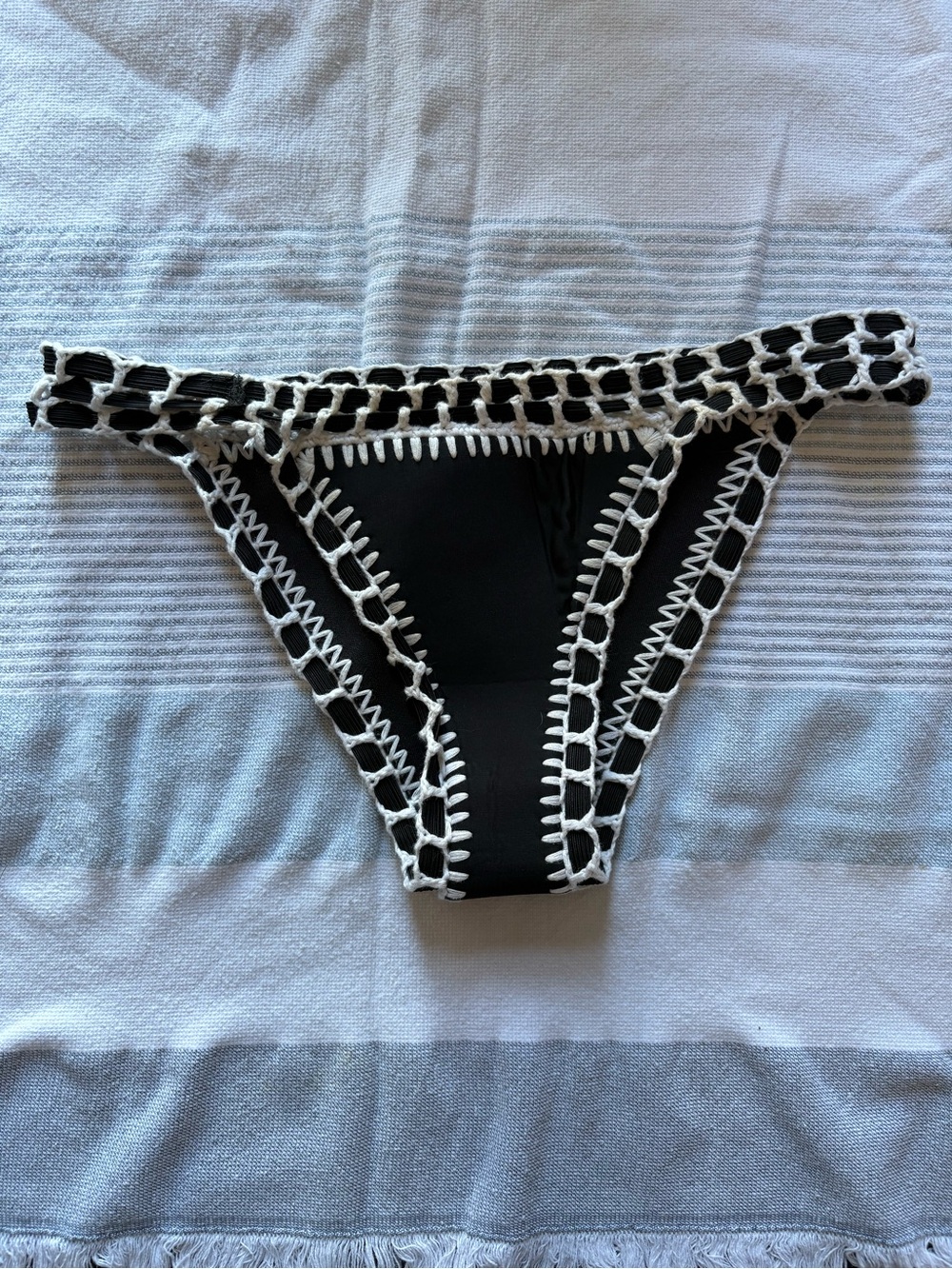 Black Swim Shorts with White Crochet Trim